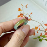 17.2mm A-Grade Natural Bluish Floral Yellow Jadeite Joseon Ring (Red Sakura Flower) No.162581