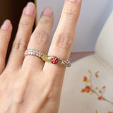 17.2mm A-Grade Natural Bluish Floral Yellow Jadeite Joseon Ring (Red Sakura Flower) No.162581