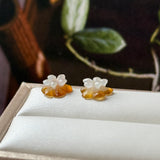 2.65 cts Icy A-Grade Natural Yellow/White Jadeite Jasmine Flower Pair No. 180924