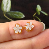 2.65 cts Icy A-Grade Natural Yellow/White Jadeite Jasmine Flower Pair No. 180924