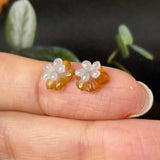 2.65 cts Icy A-Grade Natural Yellow/White Jadeite Jasmine Flower Pair No. 180924