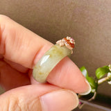 14.3mm A-Grade Natural Light Bluish Green Yellow Jadeite Joseon Ring (Red Sakura Flower) No.162582
