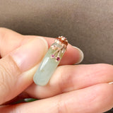 14.3mm A-Grade Natural Light Bluish Green Yellow Jadeite Joseon Ring (Red Sakura Flower) No.162582