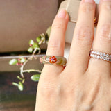 14.3mm A-Grade Natural Light Bluish Green Yellow Jadeite Joseon Ring (Red Sakura Flower) No.162582