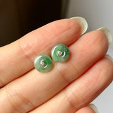 SOLD OUT: A-Grade Natural Floral Imperial Green Jadeite Donut Stud Earring No.180842