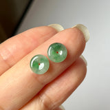 SOLD OUT: A-Grade Natural Floral Imperial Green Jadeite Donut Stud Earring No.180842