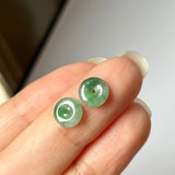 SOLD OUT: A-Grade Natural Floral Imperial Green Jadeite Donut Stud Earring No.180842