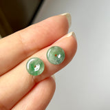 SOLD OUT: A-Grade Natural Floral Imperial Green Jadeite Donut Stud Earring No.180842
