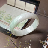 50.4mm A-Grade White Green Jadeite Modern Round Bangle No.152170