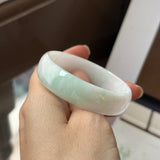 50.4mm A-Grade White Green Jadeite Modern Round Bangle No.152170