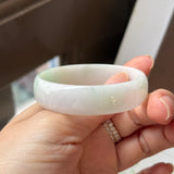 50.4mm A-Grade White Green Jadeite Modern Round Bangle No.152170