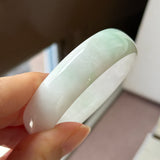 50.4mm A-Grade White Green Jadeite Modern Round Bangle No.152170
