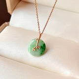 SOLD OUT: A-Grade Moss On Snow Jadeite Donut Pendant (Bamboo) No.172209