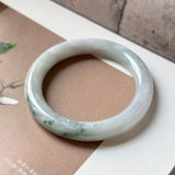 57.3mm A-Grade Natural Lavender Bluish Green Floral Jadeite Bold Traditional Round Bangle No. 151989