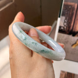 57.3mm A-Grade Natural Lavender Bluish Green Floral Jadeite Bold Traditional Round Bangle No. 151989