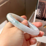 57.3mm A-Grade Natural Lavender Bluish Green Floral Jadeite Bold Traditional Round Bangle No. 151989