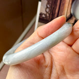 57.3mm A-Grade Natural Lavender Bluish Green Floral Jadeite Bold Traditional Round Bangle No. 151989