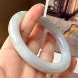 57.3mm A-Grade Natural Lavender Bluish Green Floral Jadeite Bold Traditional Round Bangle No. 151989