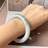 57.3mm A-Grade Natural Lavender Bluish Green Floral Jadeite Bold Traditional Round Bangle No. 151989