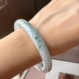 57.3mm A-Grade Natural Lavender Bluish Green Floral Jadeite Bold Traditional Round Bangle No. 151989