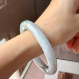 57.3mm A-Grade Natural Lavender Bluish Green Floral Jadeite Bold Traditional Round Bangle No. 151989