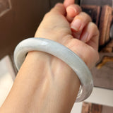 57.3mm A-Grade Natural Lavender Bluish Green Floral Jadeite Bold Traditional Round Bangle No. 151989