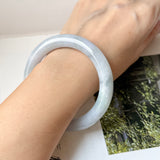 56.4mm A-Grade Natural Lavender Green Jadeite Bold Traditional Round Bangle No. 151988