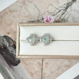 A-Grade Natural Floral Jadeite Cabochon Clover Stud Earring No. 180926