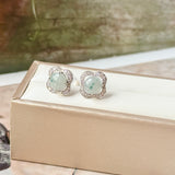 A-Grade Natural Floral Jadeite Cabochon Clover Stud Earring No. 180926
