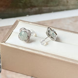 A-Grade Natural Floral Jadeite Cabochon Clover Stud Earring No. 180926