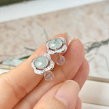 A-Grade Natural Floral Jadeite Cabochon Clover Stud Earring No. 180926