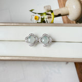 A-Grade Natural Floral Jadeite Cabochon Clover Stud Earring No. 180927