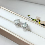 A-Grade Natural Floral Jadeite Cabochon Clover Stud Earring No. 180927
