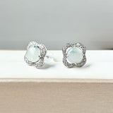 A-Grade Natural Floral Jadeite Cabochon Clover Stud Earring No. 180927