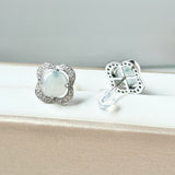A-Grade Natural Floral Jadeite Cabochon Clover Stud Earring No. 180927
