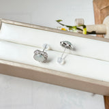 A-Grade Natural Floral Jadeite Cabochon Clover Stud Earring No. 180927