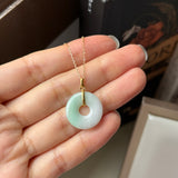 SOLD OUT: A-Grade Natural Moss On Snow Jadeite Ancient Coin Donut Pendant No.172581