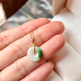 A-Grade Natural White Imperial Green Jadeite Ancient Coin Donut Pendant No.172217