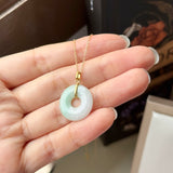 SOLD OUT: A-Grade Natural Moss On Snow Jadeite Ancient Coin Donut Pendant No.172581