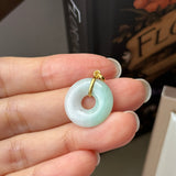 SOLD OUT: A-Grade Natural Moss On Snow Jadeite Ancient Coin Donut Pendant No.172581