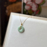 SOLD OUT: A-Grade Natural Moss On Snow Jadeite Ancient Coin Donut Pendant No.172582