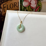 SOLD OUT: A-Grade Natural Moss On Snow Jadeite Ancient Coin Donut Pendant No.172582