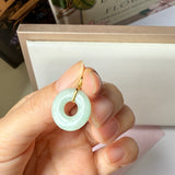 SOLD OUT: A-Grade Natural Moss On Snow Jadeite Ancient Coin Donut Pendant No.172582