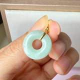 SOLD OUT: A-Grade Natural Moss On Snow Jadeite Ancient Coin Donut Pendant No.172582