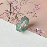 18mm Icy A-Grade Natural Bluish Green Jadeite Plum Blossom Ring Band No.162585