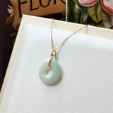 SOLD OUT: A-Grade Natural Moss On Snow Jadeite Ancient Coin Donut Pendant No.172583