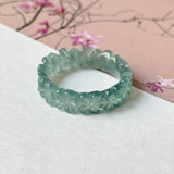 18mm Icy A-Grade Natural Bluish Green Jadeite Plum Blossom Ring Band No.162585