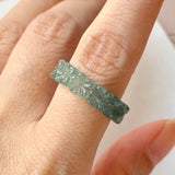 18mm Icy A-Grade Natural Bluish Green Jadeite Plum Blossom Ring Band No.162585