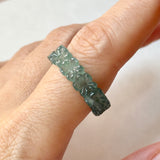18mm Icy A-Grade Natural Bluish Green Jadeite Plum Blossom Ring Band No.162585