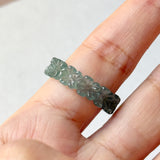 18mm Icy A-Grade Natural Bluish Green Jadeite Plum Blossom Ring Band No.162585